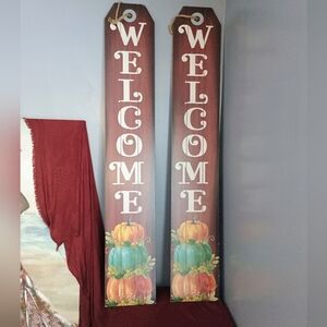 Fall Autumn Seasonal Standing Doorway Hanging "Welcome" Signs
